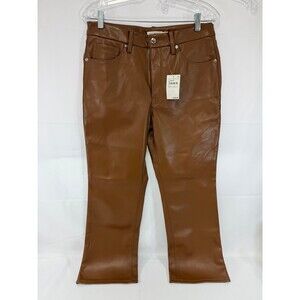 Good American Faux Leather Good Legs Mini Boot Cut Burnt Caramel002 Size 12 NWT